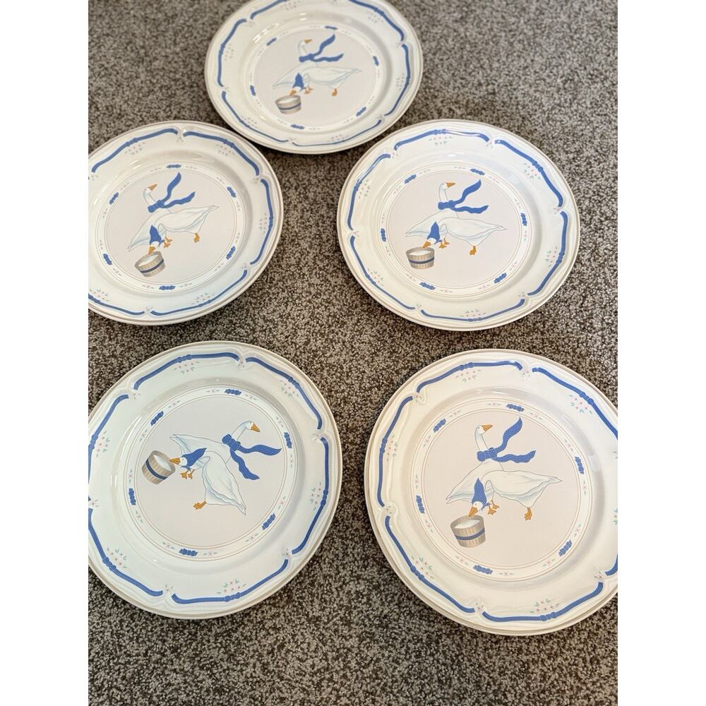 Newcor VINTAGE Blue Geese Dinner Plate Stoneware Countryside 10 5/8" Set Of 5 - Picture 2 of 6